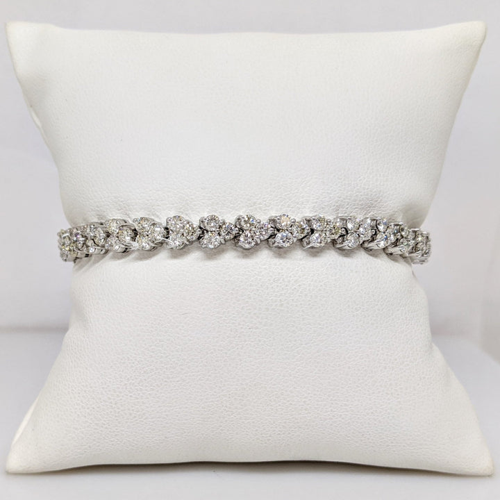 14K WHITE RHODIUM 4.14 CARAT TOTAL WEIGHT SI1 K DIAMOND ROUND (92) 3-CLUSTER ESTATE TENNIS BRACELET 15.1 GRAMS