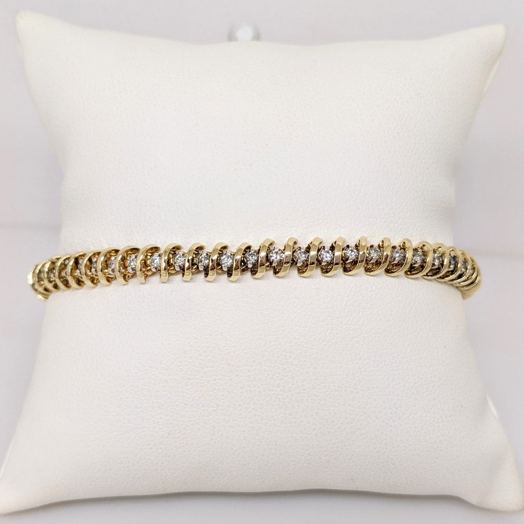 14K 1.10 CARAT TOTAL WEIGHT I1 H DIAMOND ROUND (55) ESTATE BRACELET 12.5 GRAMS