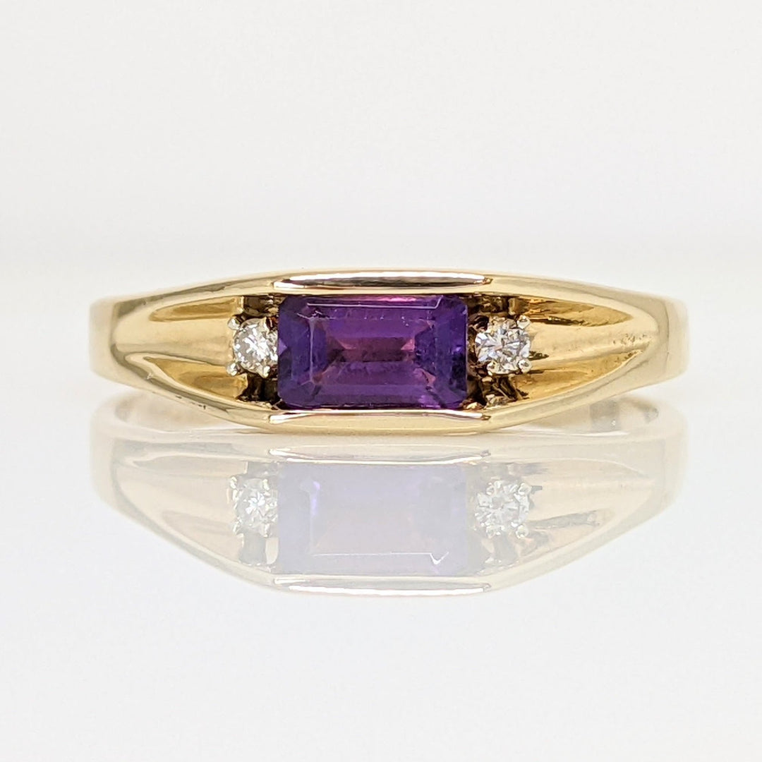 14K AMETHYST EMERALD CUT 4X6MM WITH (2) MELEE ESTATE RING 3.4 GRAMS