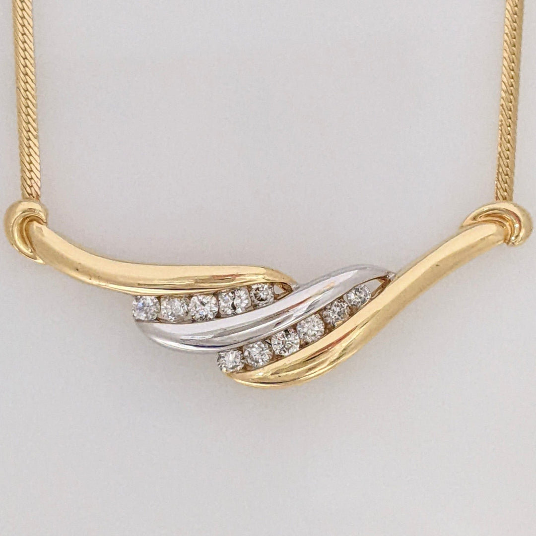 14K TWO-TONE .37 CARAT TOTAL WEIGHT I1 H DIAMOND ROUND (11) CHANNEL SET ESTATE NEKCLACE 7.8 GRAMS