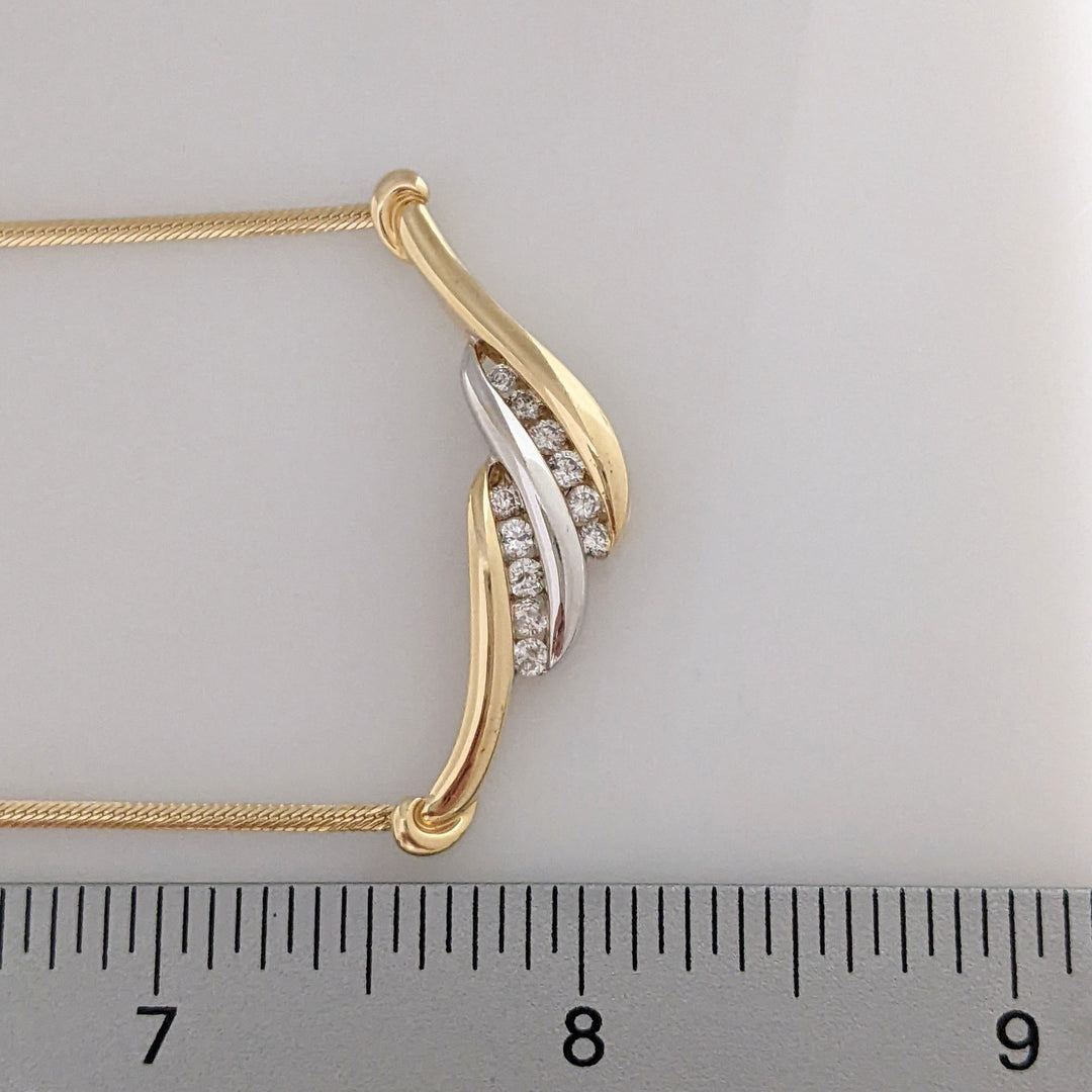 14K TWO-TONE .37 CARAT TOTAL WEIGHT I1 H DIAMOND ROUND (11) CHANNEL SET ESTATE NEKCLACE 7.8 GRAMS