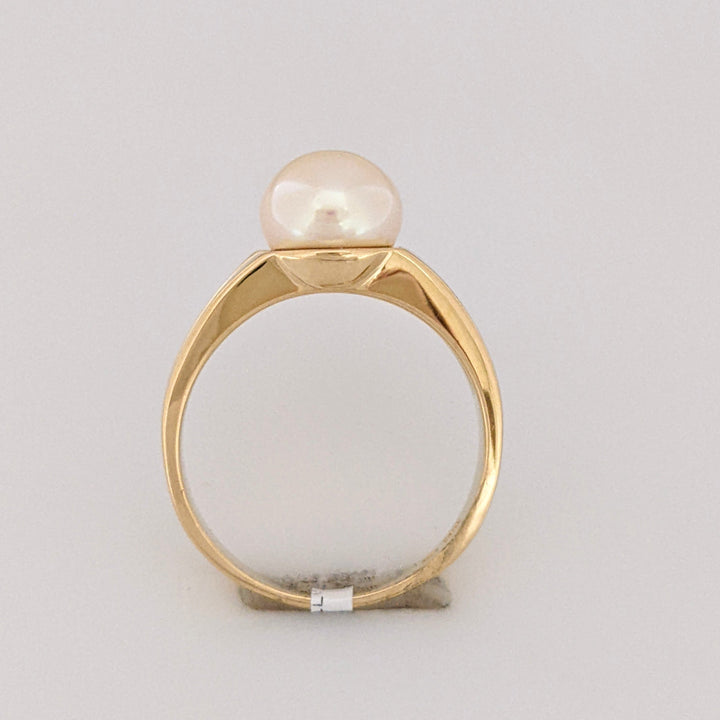 14K PEARL ROUND 8MM WITH (4) MELEE ESTATE RING 4.4 GRAMS