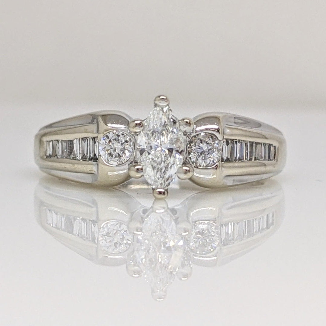 14K WHITE .62 CARAT TOTAL WEIGHT I1 H DIAMOND MARQUISE (1) ROUND (2) BAGUETTE (12) ESTATE RING 4.5 GRAMS