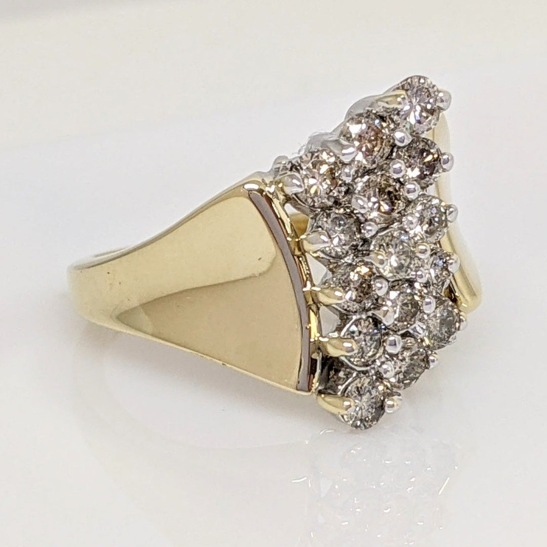 10K .90 CARAT TOTAL WEIGHT I2 K DIAMOND ROUND (15) CLUSTER ESTATE RING 4.8 GRAMS