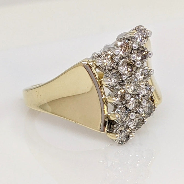 10K .90 CARAT TOTAL WEIGHT I2 K DIAMOND ROUND (15) CLUSTER ESTATE RING 4.8 GRAMS
