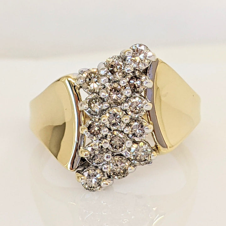 10K .90 CARAT TOTAL WEIGHT I2 K DIAMOND ROUND (15) CLUSTER ESTATE RING 4.8 GRAMS