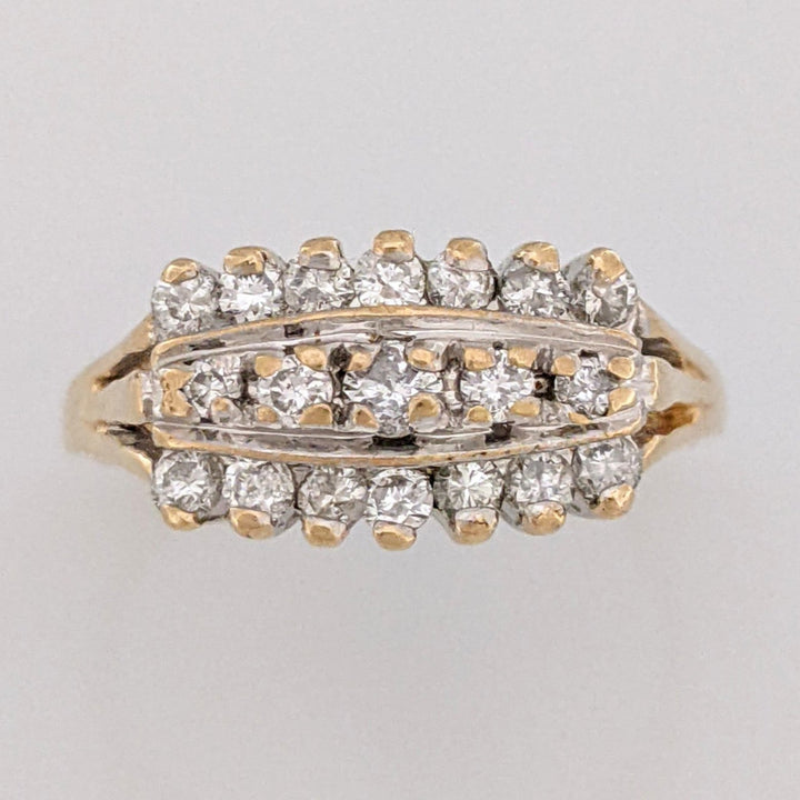 14K .51 CARAT TOTAL WEIGHT I1 I DIAMOND ROUND (19) 3-ROW ESTATE RING 3.2 GRAMS