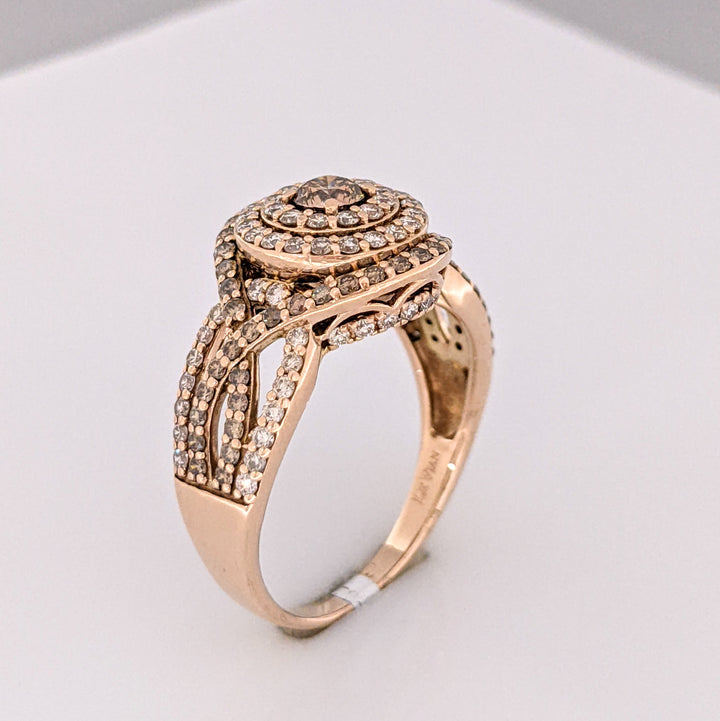 14K ROSE 2.10 CARAT TOTAL WEIGHT SI1 I/ BROWN (131) ESTATE HALO RING 6.4 GRAMS