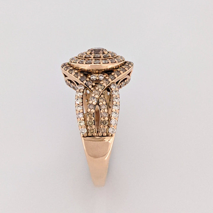 14K ROSE 2.10 CARAT TOTAL WEIGHT SI1 I/ BROWN (131) ESTATE HALO RING 6.4 GRAMS