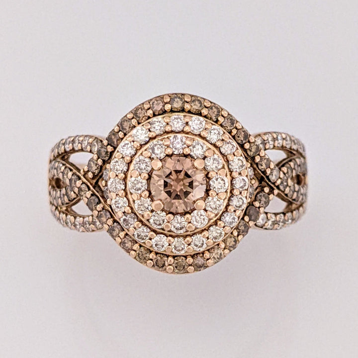 14K ROSE 2.10 CARAT TOTAL WEIGHT SI1 I/ BROWN (131) ESTATE HALO RING 6.4 GRAMS
