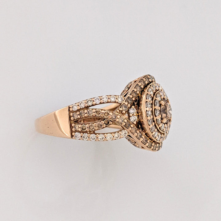 14K ROSE 2.10 CARAT TOTAL WEIGHT SI1 I/ BROWN (131) ESTATE HALO RING 6.4 GRAMS