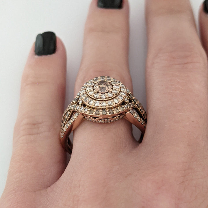 14K ROSE 2.10 CARAT TOTAL WEIGHT SI1 I/ BROWN (131) ESTATE HALO RING 6.4 GRAMS