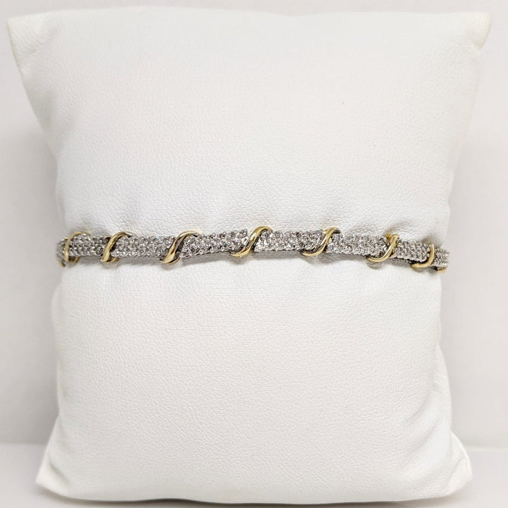 14K TWO- TONE .98 CARAT TOTAL WEIGHT I2-I1 H DIAMOND ROUND (198) ESTATE LINK BRACELET 9.2 GRAMS