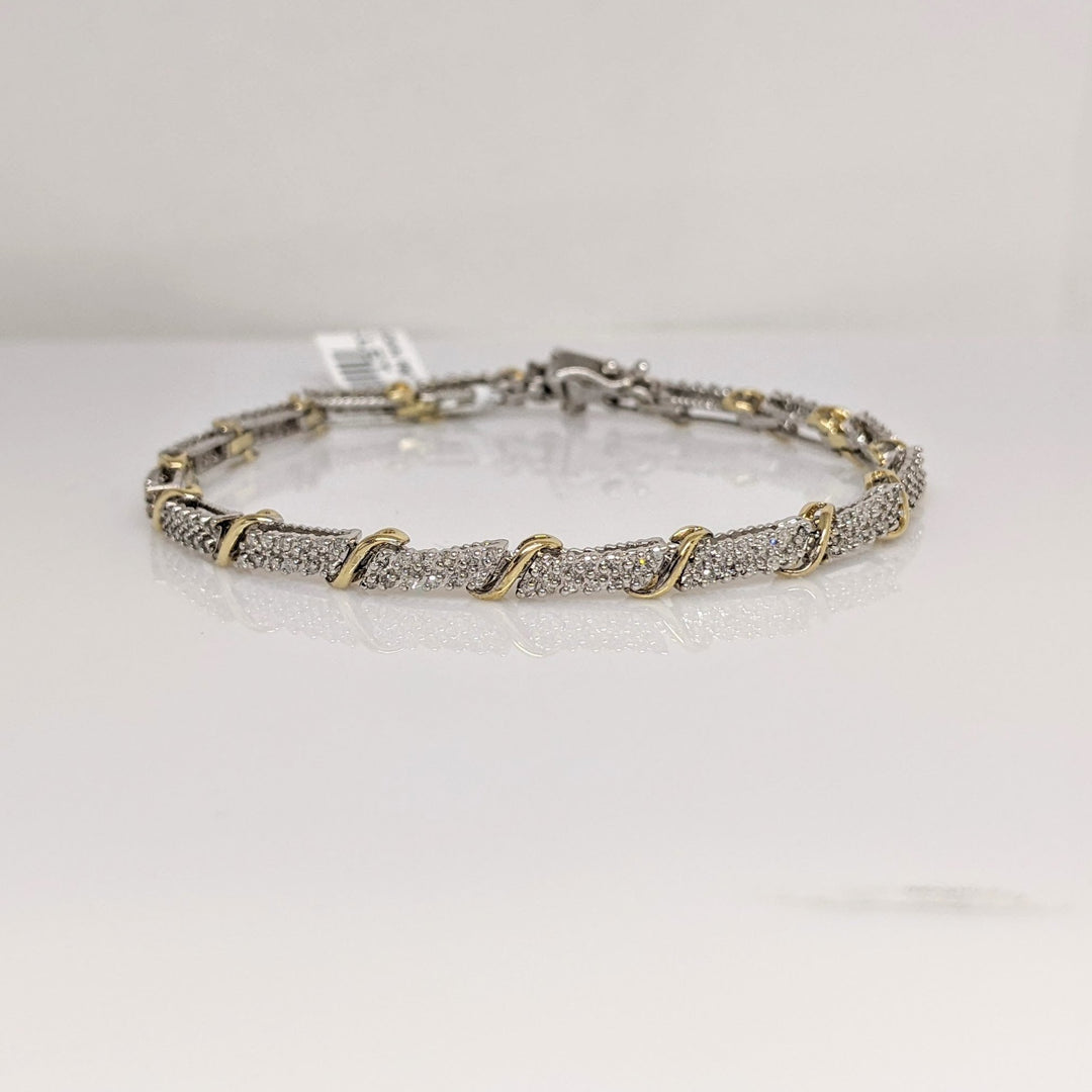 14K TWO- TONE .98 CARAT TOTAL WEIGHT I2-I1 H DIAMOND ROUND (198) ESTATE LINK BRACELET 9.2 GRAMS