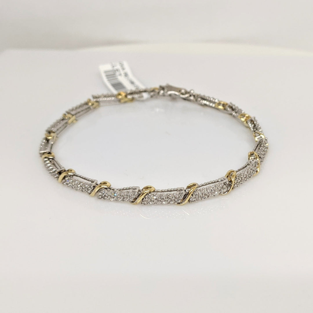 14K TWO- TONE .98 CARAT TOTAL WEIGHT I2-I1 H DIAMOND ROUND (198) ESTATE LINK BRACELET 9.2 GRAMS
