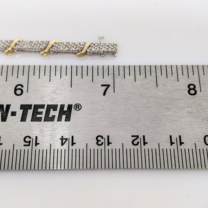 14K TWO- TONE .98 CARAT TOTAL WEIGHT I2-I1 H DIAMOND ROUND (198) ESTATE LINK BRACELET 9.2 GRAMS