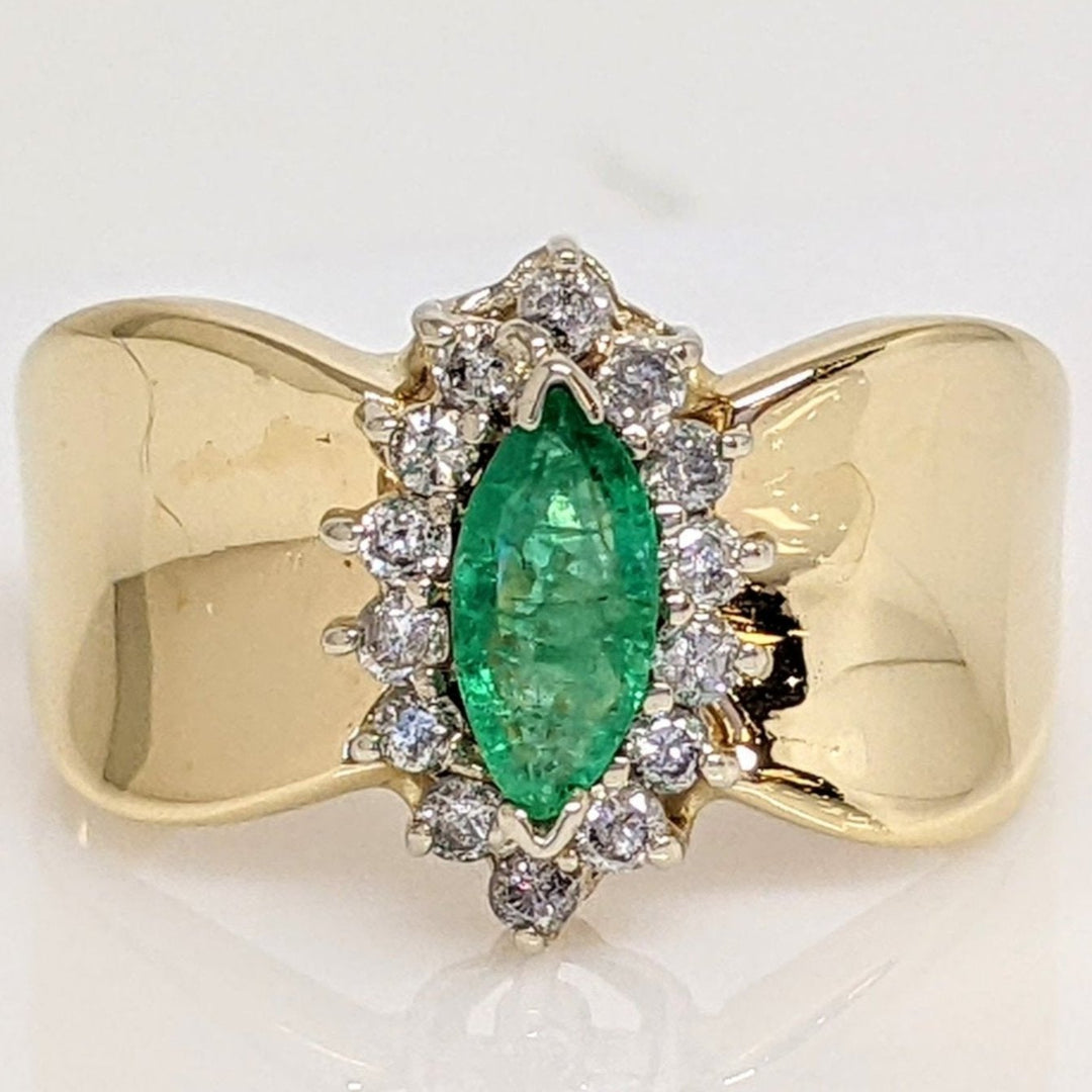 14K EMERALD MARQUISE 3.5X7 WITH .21 DIAMOND TOTAL WEIGHT ESTATE RING 3.4 GRAMS