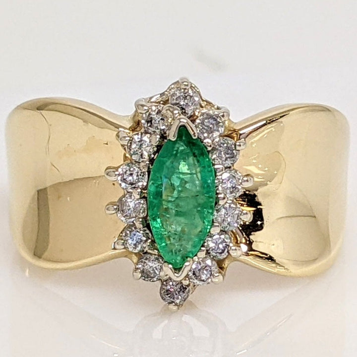14K EMERALD MARQUISE 3.5X7 WITH .21 DIAMOND TOTAL WEIGHT ESTATE RING 3.4 GRAMS