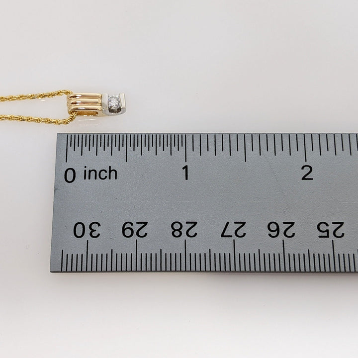 14K .15 CARAT TOTAL I1 H DIAMOND ROUND TENSION SET ESTATE PENDANT & CHAIN 5.5 GRAMS
