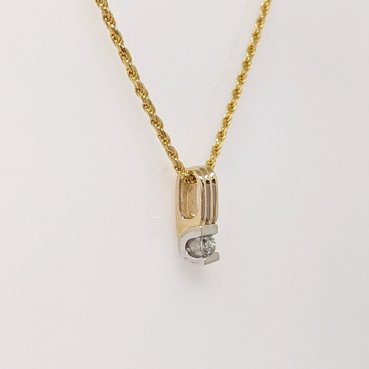 14K .15 CARAT TOTAL I1 H DIAMOND ROUND TENSION SET ESTATE PENDANT & CHAIN 5.5 GRAMS