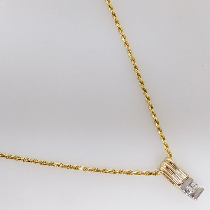 14K .15 CARAT TOTAL I1 H DIAMOND ROUND TENSION SET ESTATE PENDANT & CHAIN 5.5 GRAMS