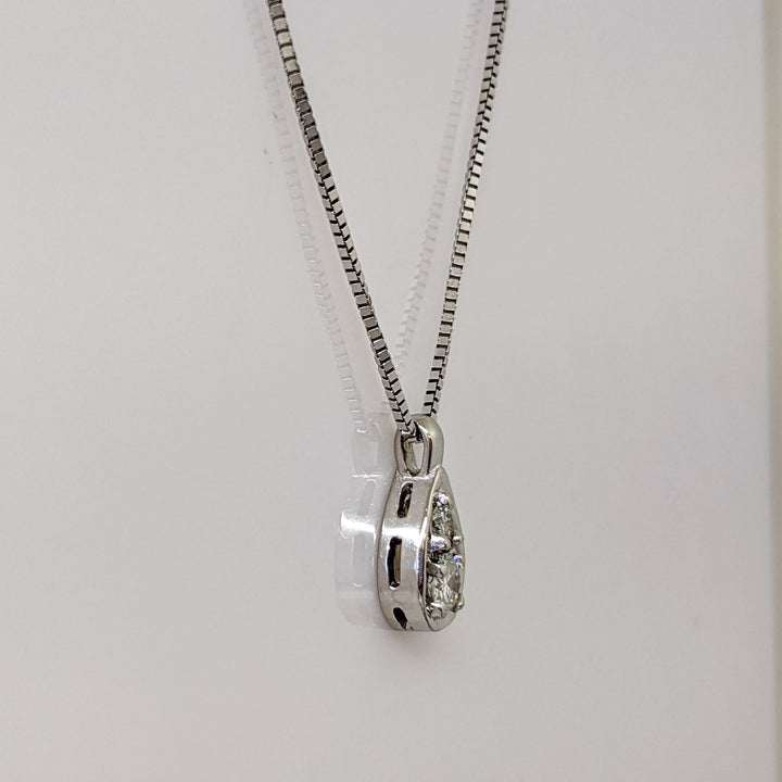 14K WHITE .26 CARAT TOTAL WEIGHT SI2 H DIAMOND ROUND (2) PEAR SHAPED ESTATE PENDANT & CHAIN 3.4 GRAMS