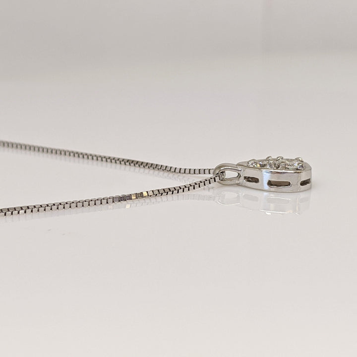 14K WHITE .26 CARAT TOTAL WEIGHT SI2 H DIAMOND ROUND (2) PEAR SHAPED ESTATE PENDANT & CHAIN 3.4 GRAMS