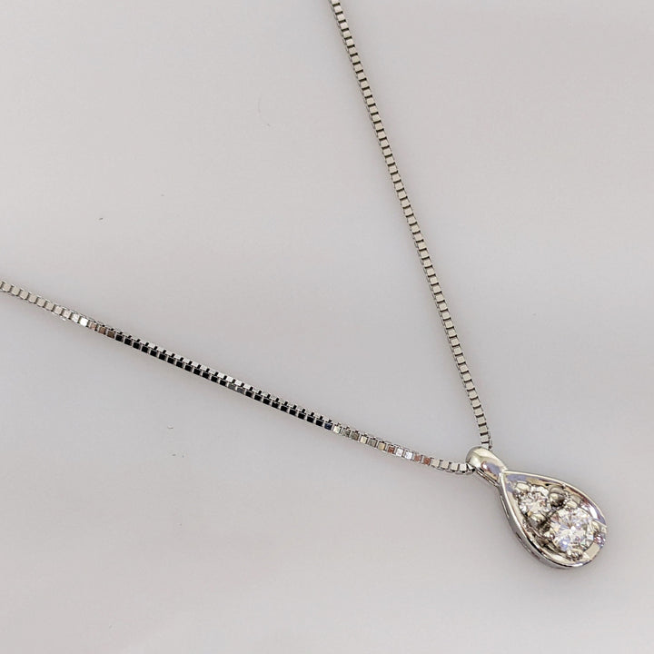 14K WHITE .26 CARAT TOTAL WEIGHT SI2 H DIAMOND ROUND (2) PEAR SHAPED ESTATE PENDANT & CHAIN 3.4 GRAMS