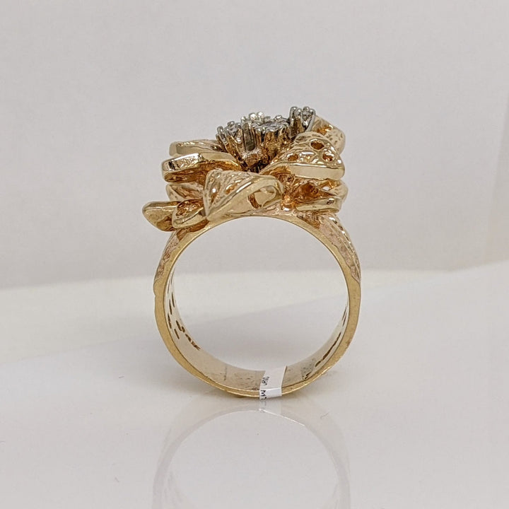 14K .30 CARAT TOTAL WEIGHT SI1 H DIAMOND ROUND (6) LARGE FLORAL ESTATE RING 18.4 GRAMS