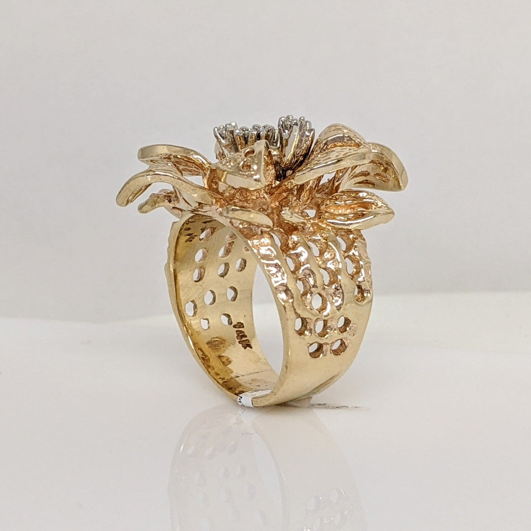 14K .30 CARAT TOTAL WEIGHT SI1 H DIAMOND ROUND (6) LARGE FLORAL ESTATE RING 18.4 GRAMS