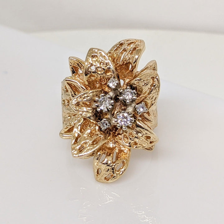 14K .30 CARAT TOTAL WEIGHT SI1 H DIAMOND ROUND (6) LARGE FLORAL ESTATE RING 18.4 GRAMS