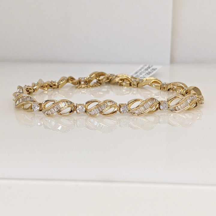 14K 3.90 CARAT TOTAL WEIGHT I2 I DIAMOND ROUND (13) BAGUETTE (130) ESTATE BRACELET 12.4 GRAMS