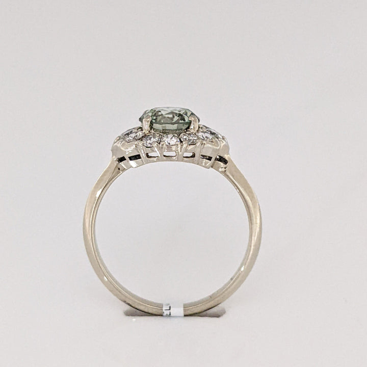 14K WHITE 1.64 CARAT TOTAL WEIGHT VS1 GREEN DIAMOND (1) WHITE (12) ESTATE RING 2.9 GRAMS
