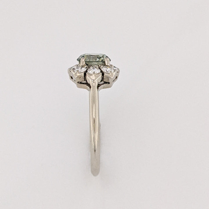 14K WHITE 1.64 CARAT TOTAL WEIGHT VS1 GREEN DIAMOND (1) WHITE (12) ESTATE RING 2.9 GRAMS