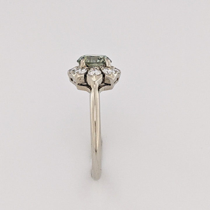 14K WHITE 1.64 CARAT TOTAL WEIGHT VS1 GREEN DIAMOND (1) WHITE (12) ESTATE RING 2.9 GRAMS