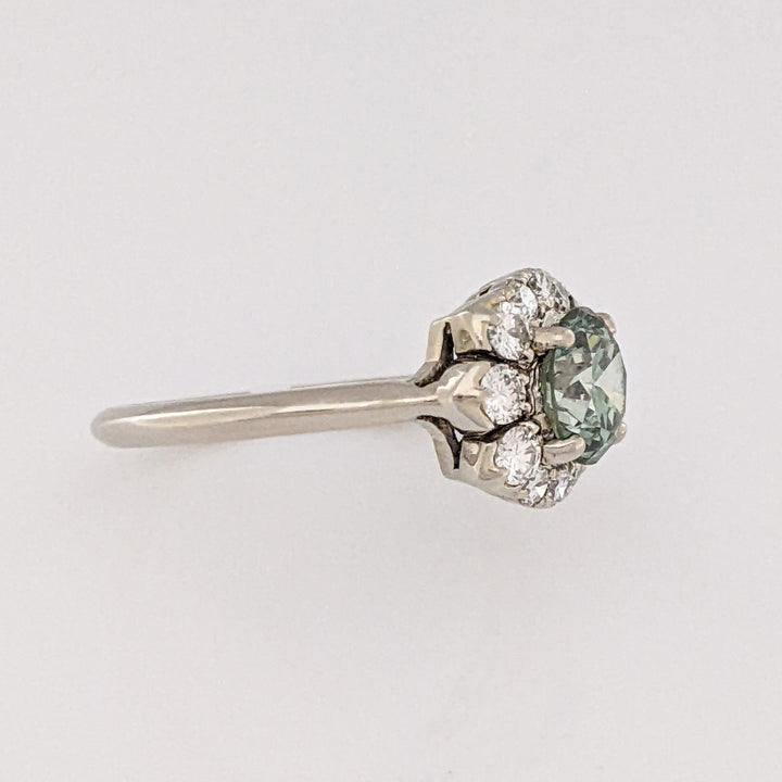 14K WHITE 1.64 CARAT TOTAL WEIGHT VS1 GREEN DIAMOND (1) WHITE (12) ESTATE RING 2.9 GRAMS