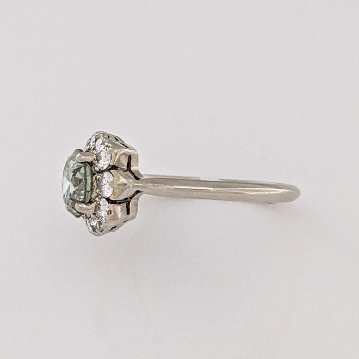 14K WHITE 1.64 CARAT TOTAL WEIGHT VS1 GREEN DIAMOND (1) WHITE (12) ESTATE RING 2.9 GRAMS