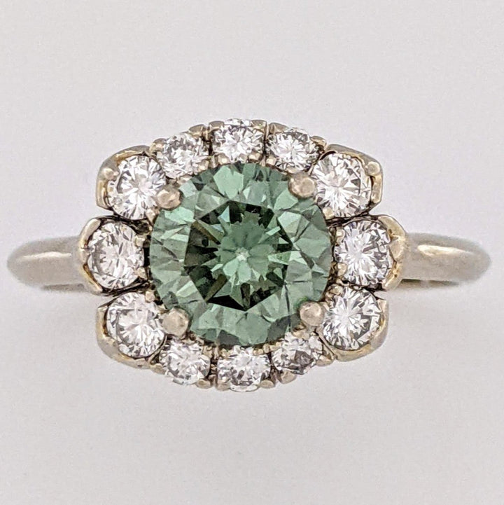 14K WHITE 1.64 CARAT TOTAL WEIGHT VS1 GREEN DIAMOND (1) WHITE (12) ESTATE RING 2.9 GRAMS