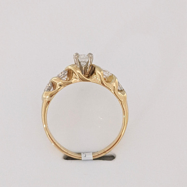 14K .63 CARAT TOTAL SI2-I1 I-J DIAMOND ROUND (5) SWIRL SIDES ESTATE RING 2.9 GRAMS