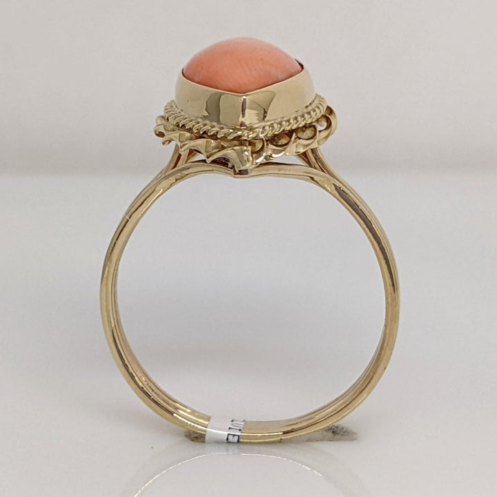 14K CORAL MARQUISE 7.5X18 WITH GOLD TRIM ESTATE RING 3.5 GRAMS