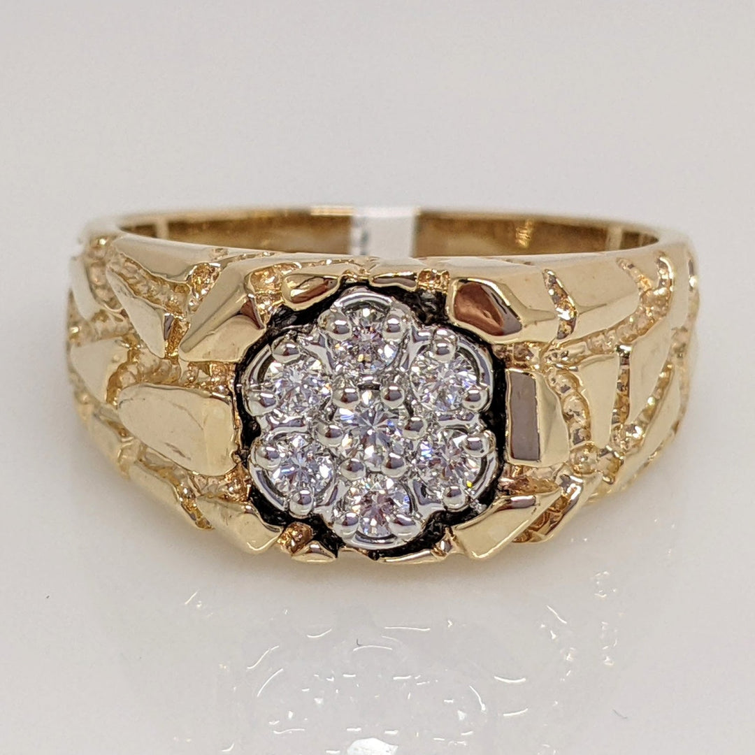 10K .24 CARAT TOTAL WEIGHT SI1 H DIAMOND ROUND (7) CLUSTER NUGGET ESTATE RING 7.1 GRAMS