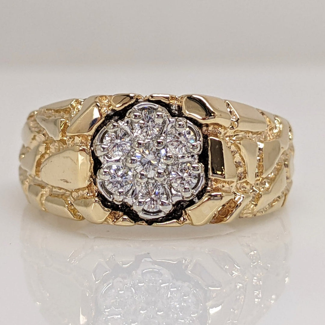 10K .24 CARAT TOTAL WEIGHT SI1 H DIAMOND ROUND (7) CLUSTER NUGGET ESTATE RING 7.1 GRAMS