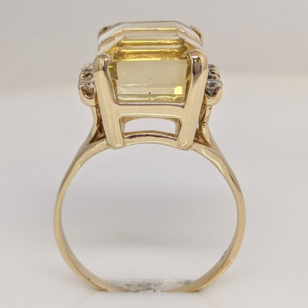14K CITRINE EMERALD CUT 10X11 WITH .24 DIAMOND TOTAL WEIGHT ESTATE RING 5.9 GRAMS