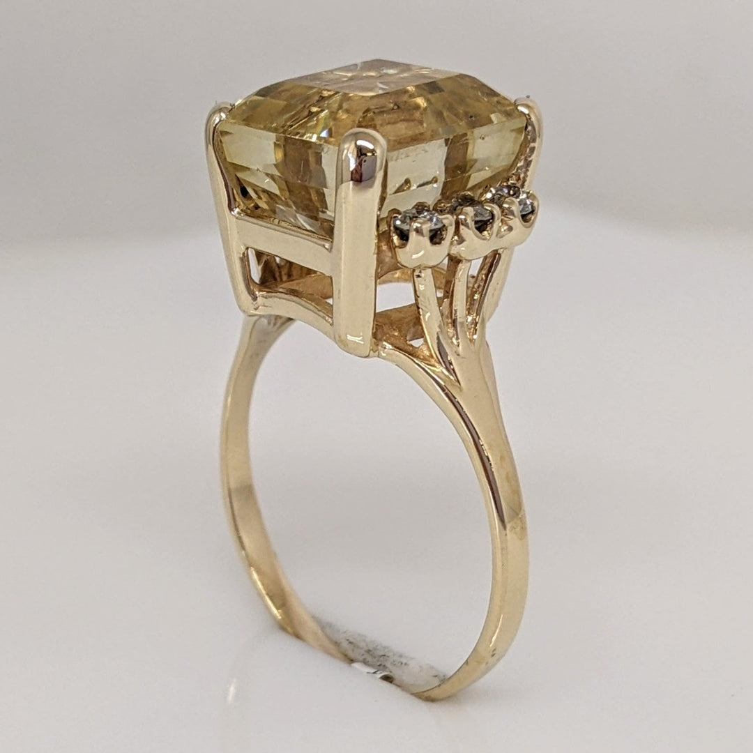 14K CITRINE EMERALD CUT 10X11 WITH .24 DIAMOND TOTAL WEIGHT ESTATE RING 5.9 GRAMS