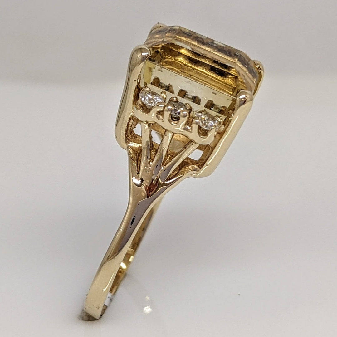 14K CITRINE EMERALD CUT 10X11 WITH .24 DIAMOND TOTAL WEIGHT ESTATE RING 5.9 GRAMS