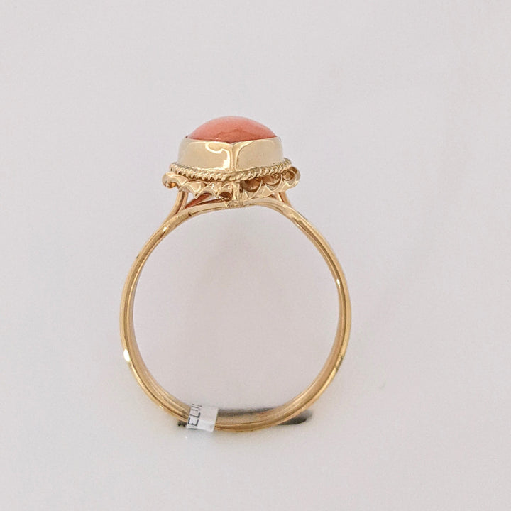 14K CORAL MARQUISE 7.5X18 WITH GOLD TRIM ESTATE RING 3.5 GRAMS