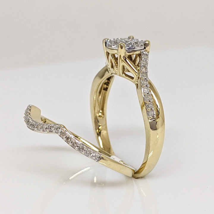 10K .33 CARAT TOTAL WEIGHT DIAMOND ROUND ESTATE CLUSTER RING & BAND SET 4.3 GRAMS