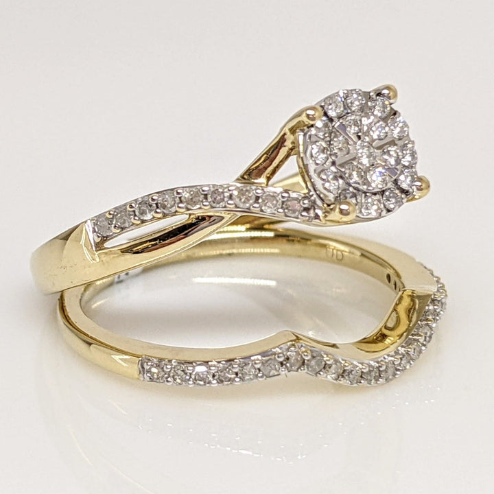 10K .33 CARAT TOTAL WEIGHT DIAMOND ROUND ESTATE CLUSTER RING & BAND SET 4.3 GRAMS
