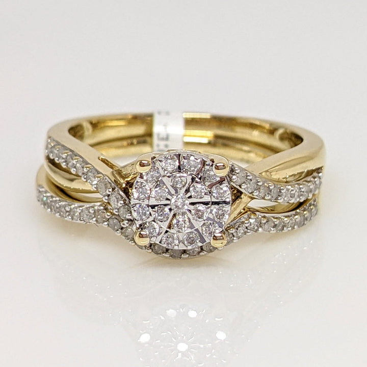 10K .33 CARAT TOTAL WEIGHT DIAMOND ROUND ESTATE CLUSTER RING & BAND SET 4.3 GRAMS
