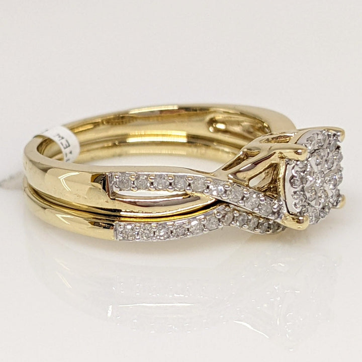 10K .33 CARAT TOTAL WEIGHT DIAMOND ROUND ESTATE CLUSTER RING & BAND SET 4.3 GRAMS